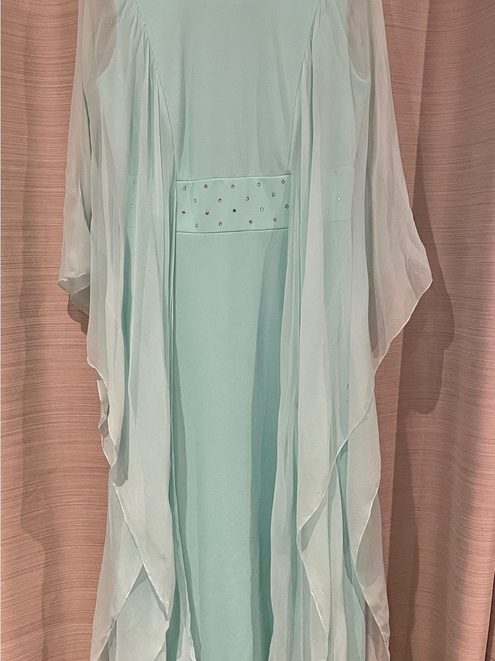 Elegant Light Aqua Chiffon Overlay Evening Dress